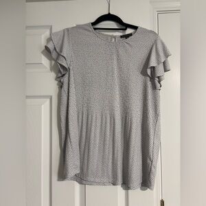 Adrianna Papell Light Gray Ruffle Blouse